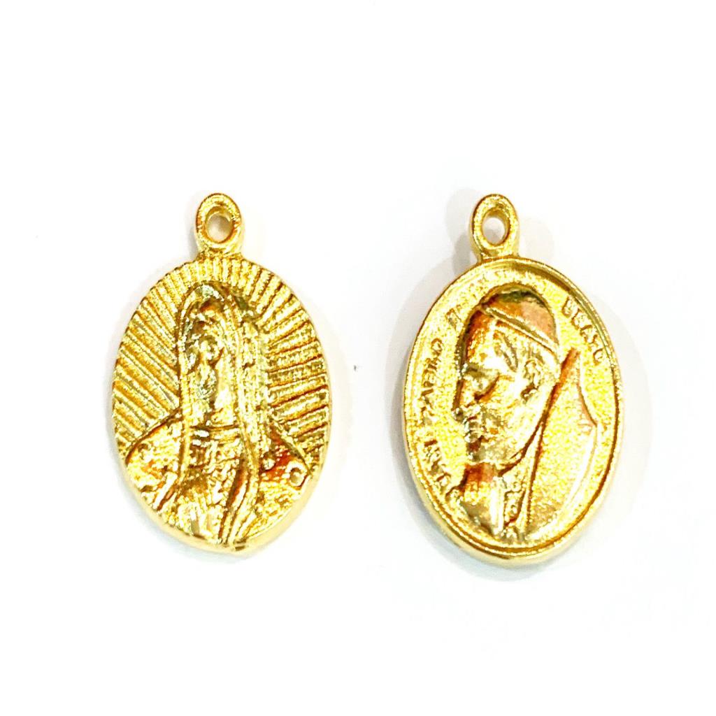 MEDALLA VIRGEN/JUAN PABLO II 2.6CM APROX. CHAPA DE ORO 18K (PAQ 2PZ)