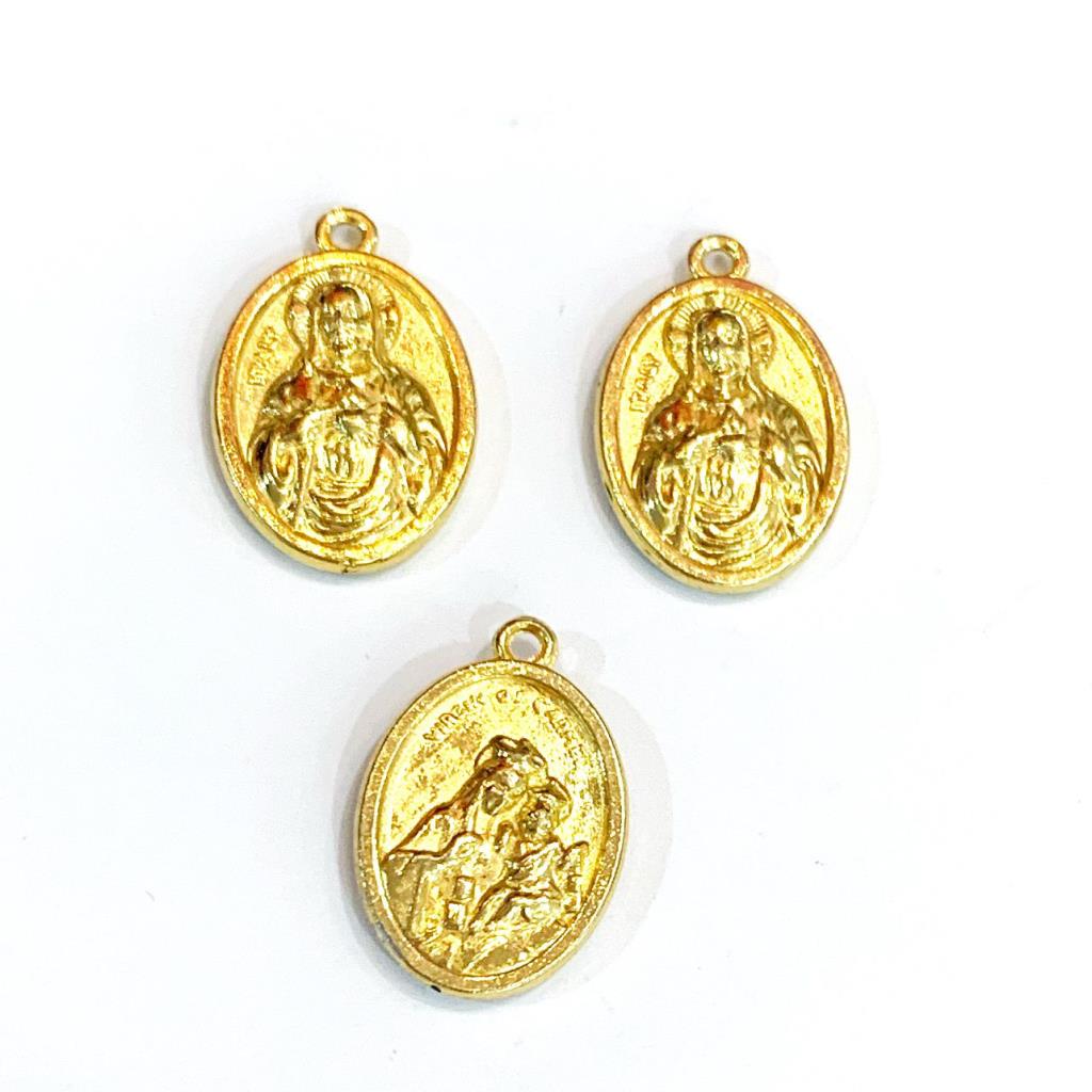 MEDALLA SAGRADO CORAZON/VIRGEN DEL CARMEN 2.5CM APROX. CHAPA DE ORO 18K (PAQ 3PZ)