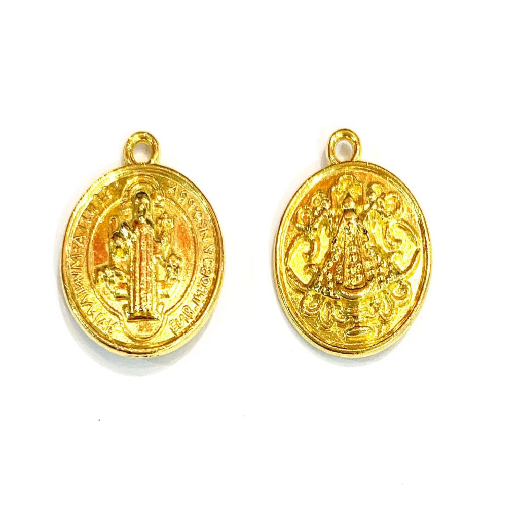 MEDALLA SAN BENITO Y VIRGEN 1.8CM APROX. CHAPA DE ORO 18K (PAQ 3PZ)