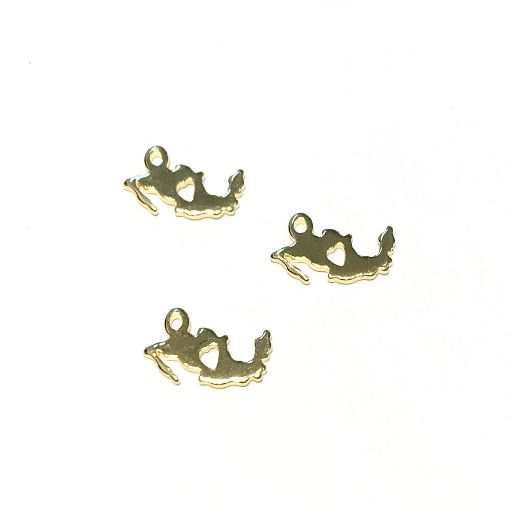 DIJE MAPA 1.5 CM CHAPA DE ORO 18 K (3 PZAS)