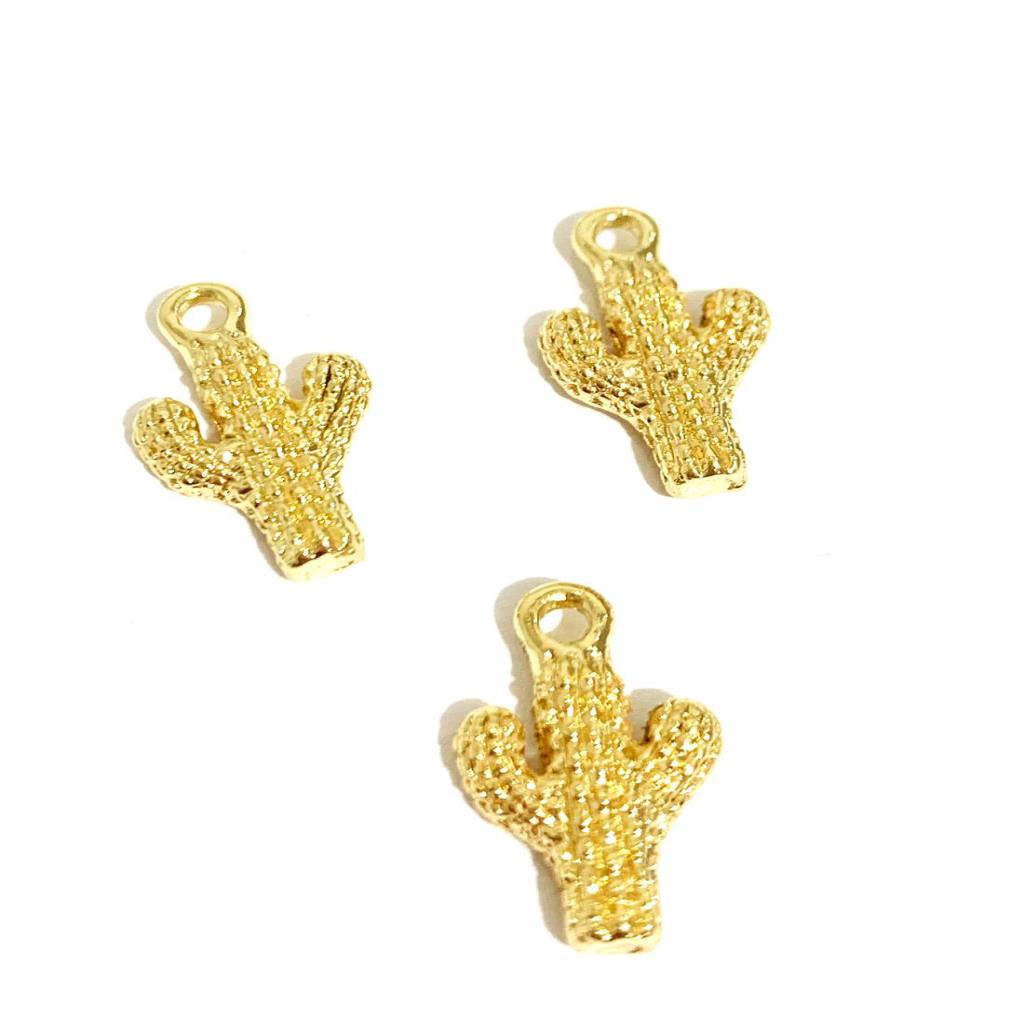 DIJE CACTUS 1.3 CM CHAPA DE ORO 18 K (3 PIEZAS)