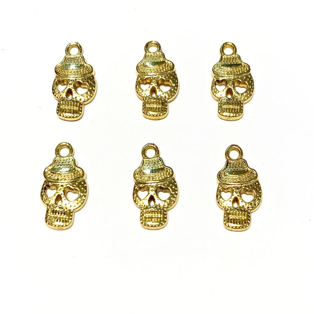 DIJE CALAVERA SOMBRERO 2 CM  CHAPA DE ORO 18K (6 PIEZAS)