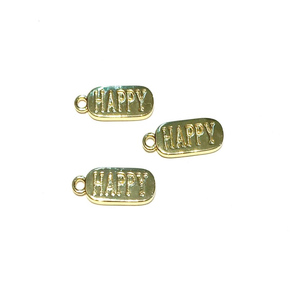 DIJE HAPPY 2 CM CHAPA DE ORO 18K. (3 PZAS)