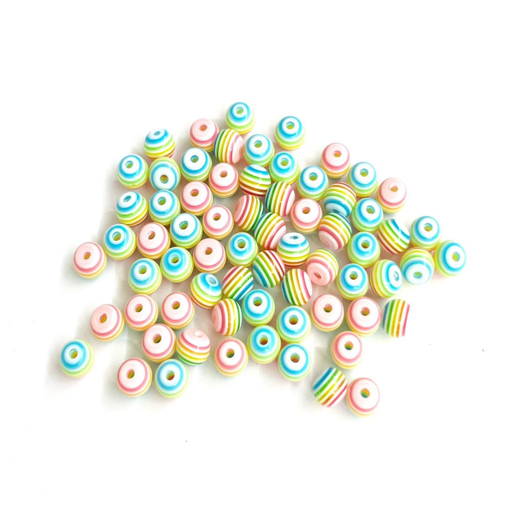 BOLA RAYADA ARCOIRIS PASTEL 8MM (20 GR = 69 PZS APROX)