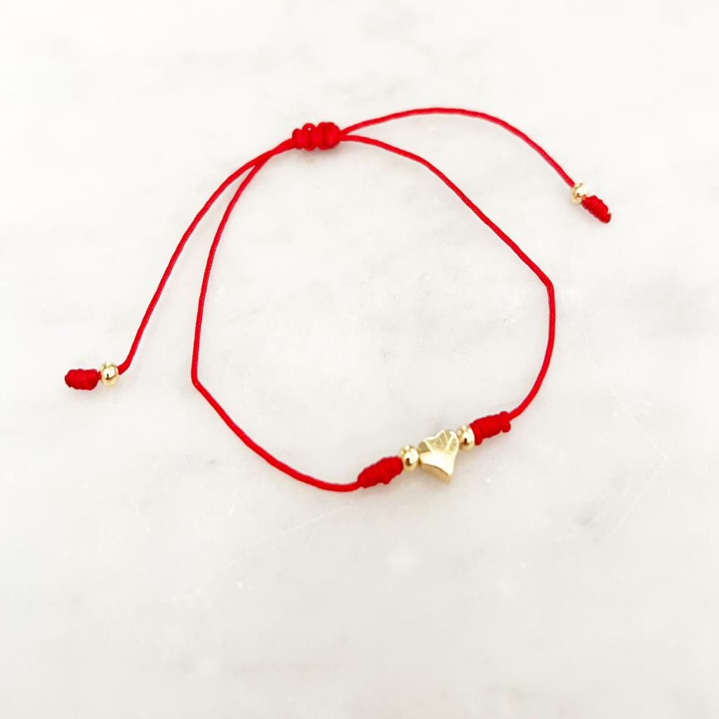 PULSERA DE HILO ROJO CON CORAZON, CHAPA DE ORO