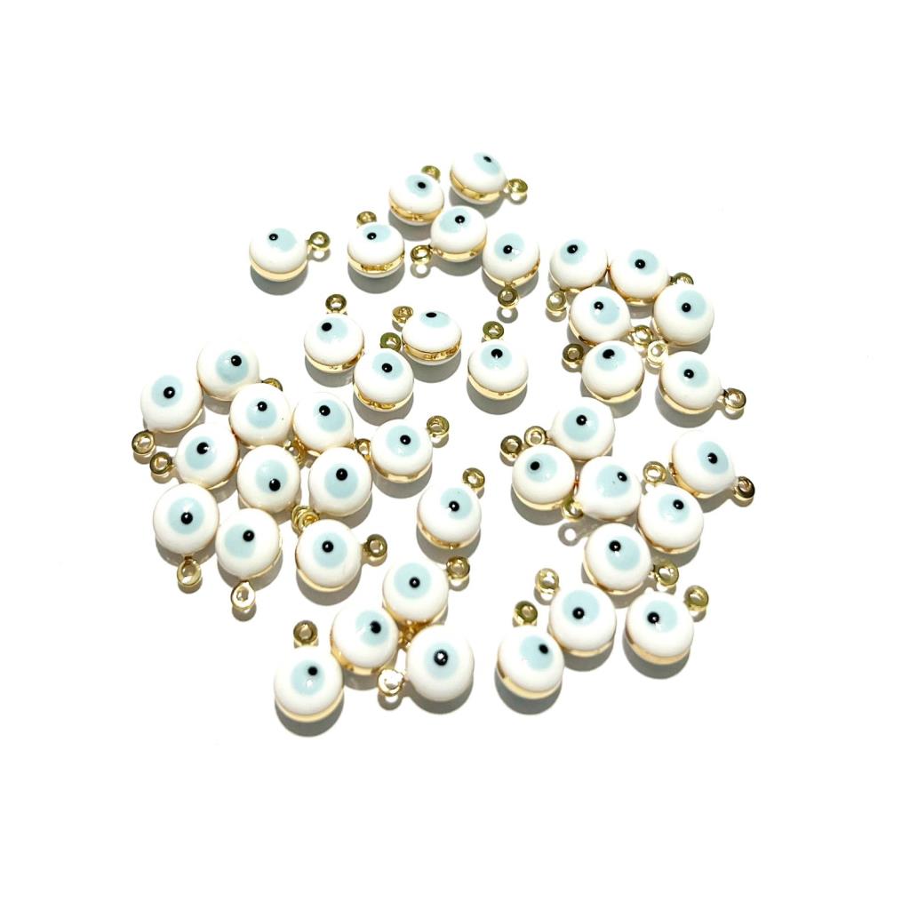 DIJE OJO TURCO 5MM ESMALTADO BLANCO/AZUL, CHAPA DE ORO (PAQUETE 6 PZS)